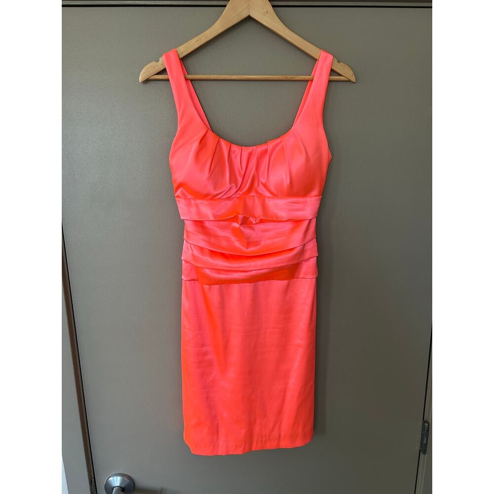 B. Darlin Neon Coral Pink Satin Ruched Mini Cocktail Party Dress prom y2k hoco